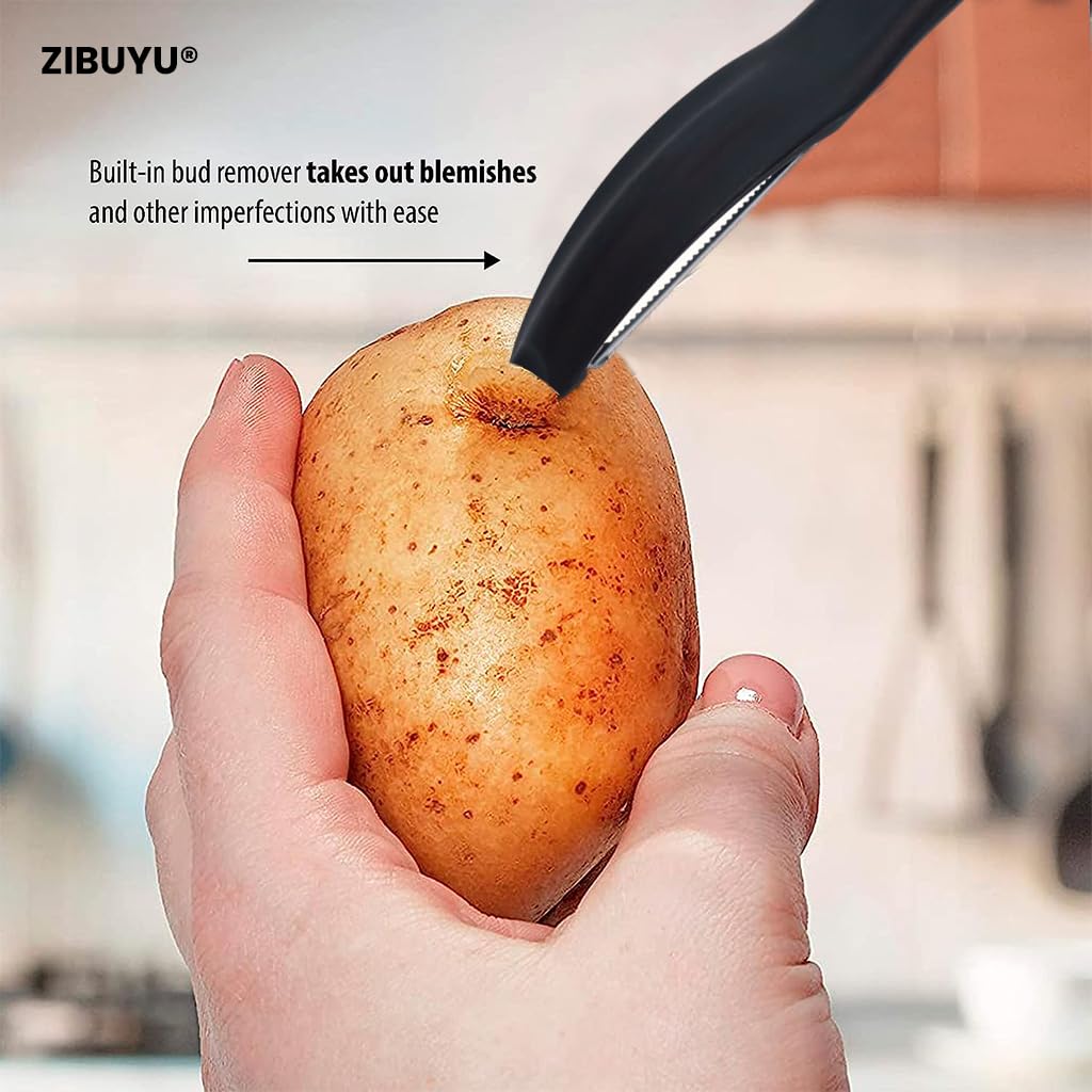 ZIBUYU Peeler for Kitchen with Ergonomic Handle and Stainless Steel Blade | Universal Fruit and Vegetable Tool, Black