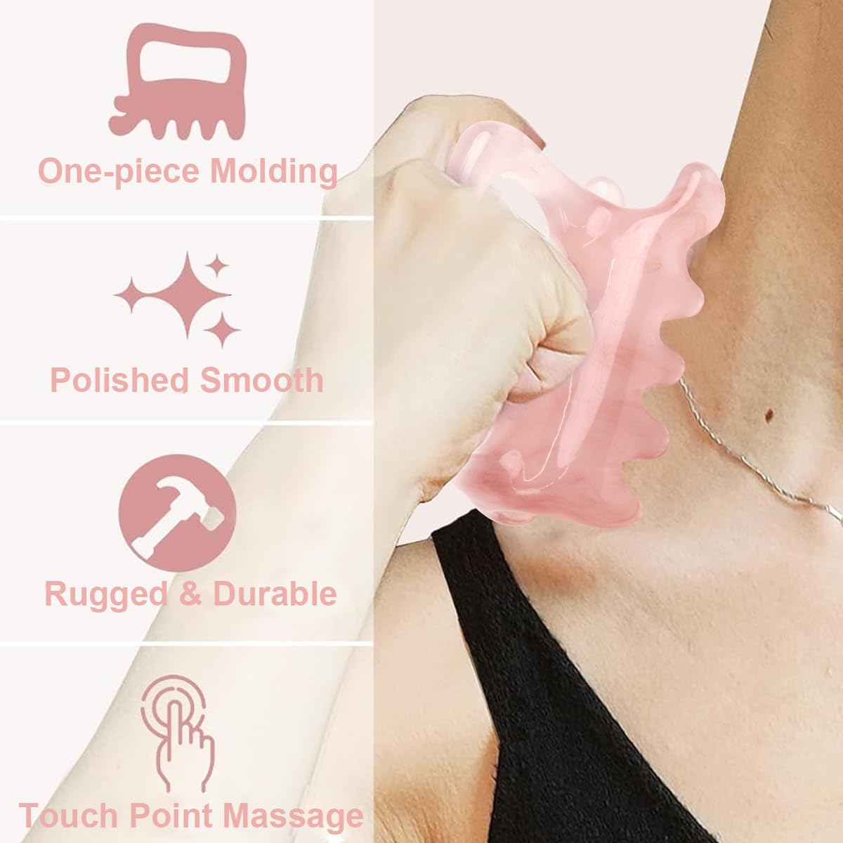 HANNEA Gua Sha Back Massager with Ergonomic Handle and Dual Row Trigger Points | Resin Body Massage Tool for Muscle Relief