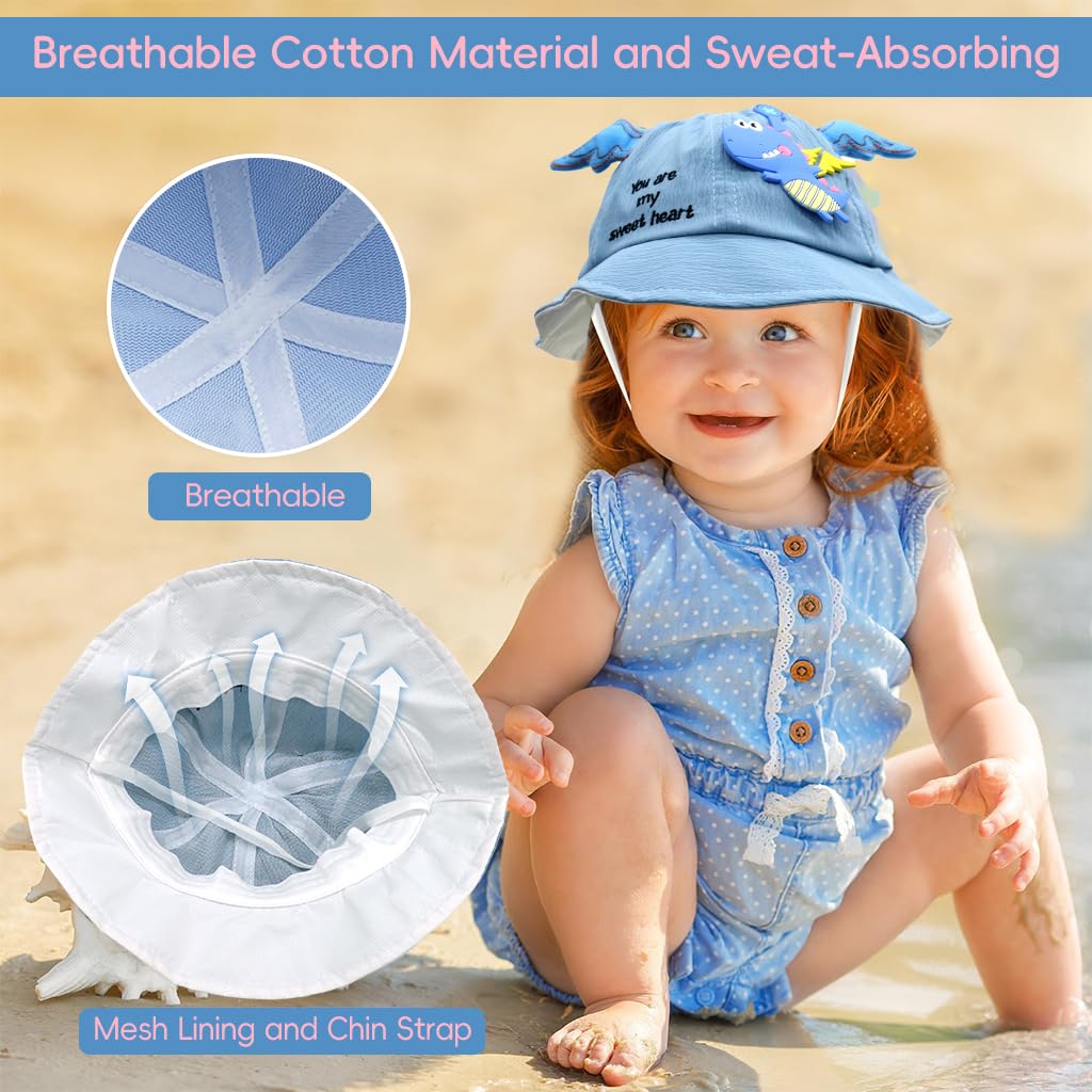 ZIBUYU Kids Bucket Hat for Outdoor Sun Protection with Windproof Chin Strap | Breathable Cotton for Toddlers 1–4 Years