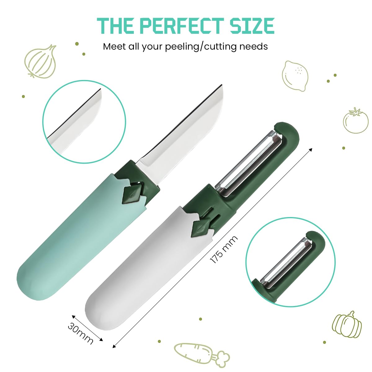 HASTHIP® 2 in 1 Stainless Steel Fruit Knife Peeler, Vegetable Peeler Dual-Use Knife for Potato Cucumber Carrot Scrapper Double Edge Serrated Portable Peeling