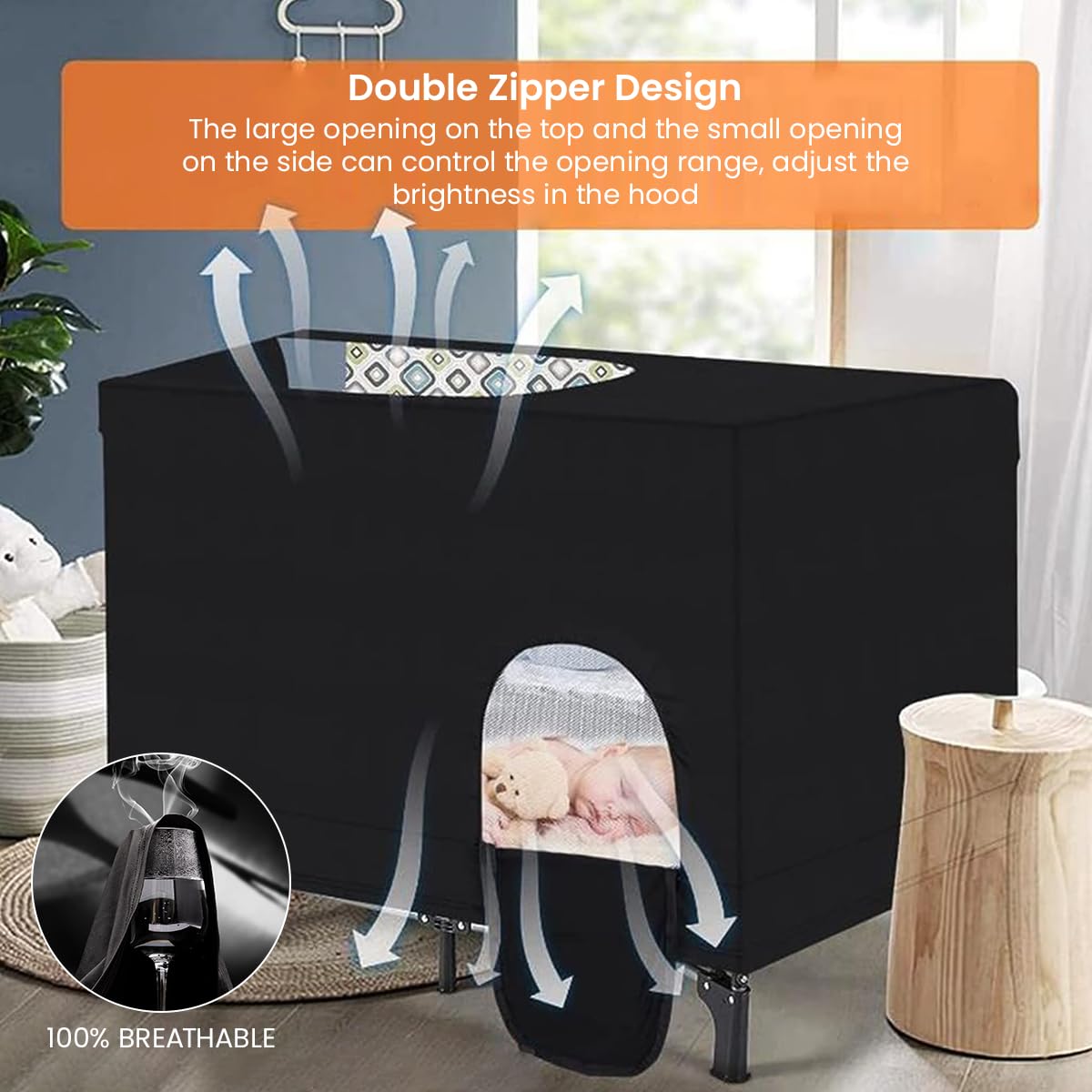 SNOWIE SOFT Blackout Crib Canopy Cover for Dark Sleep 39×28×29 in with Mesh Windows | Breathable Polyester Lightshade Mosquito Net