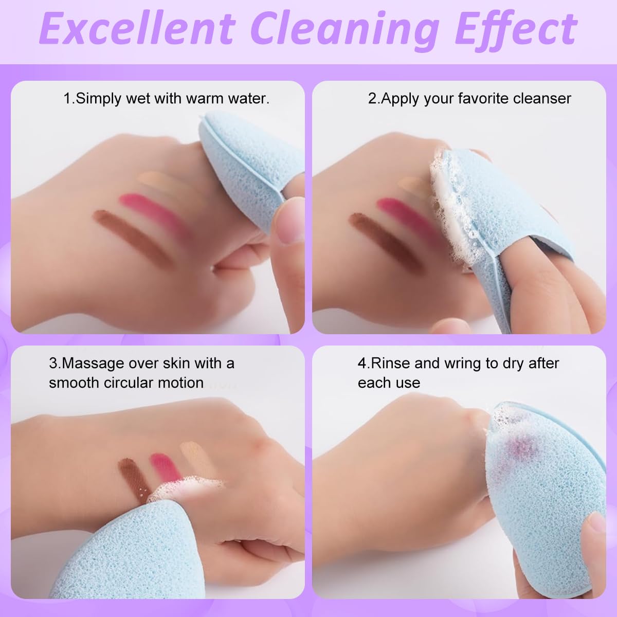 MAYCREATE Makeup Remover Pads Set for Face and Eyes with Soft Double Side Sponge | 4 PCS Reusable Cleansing Pads for Dry Oily or Sensitive Skin