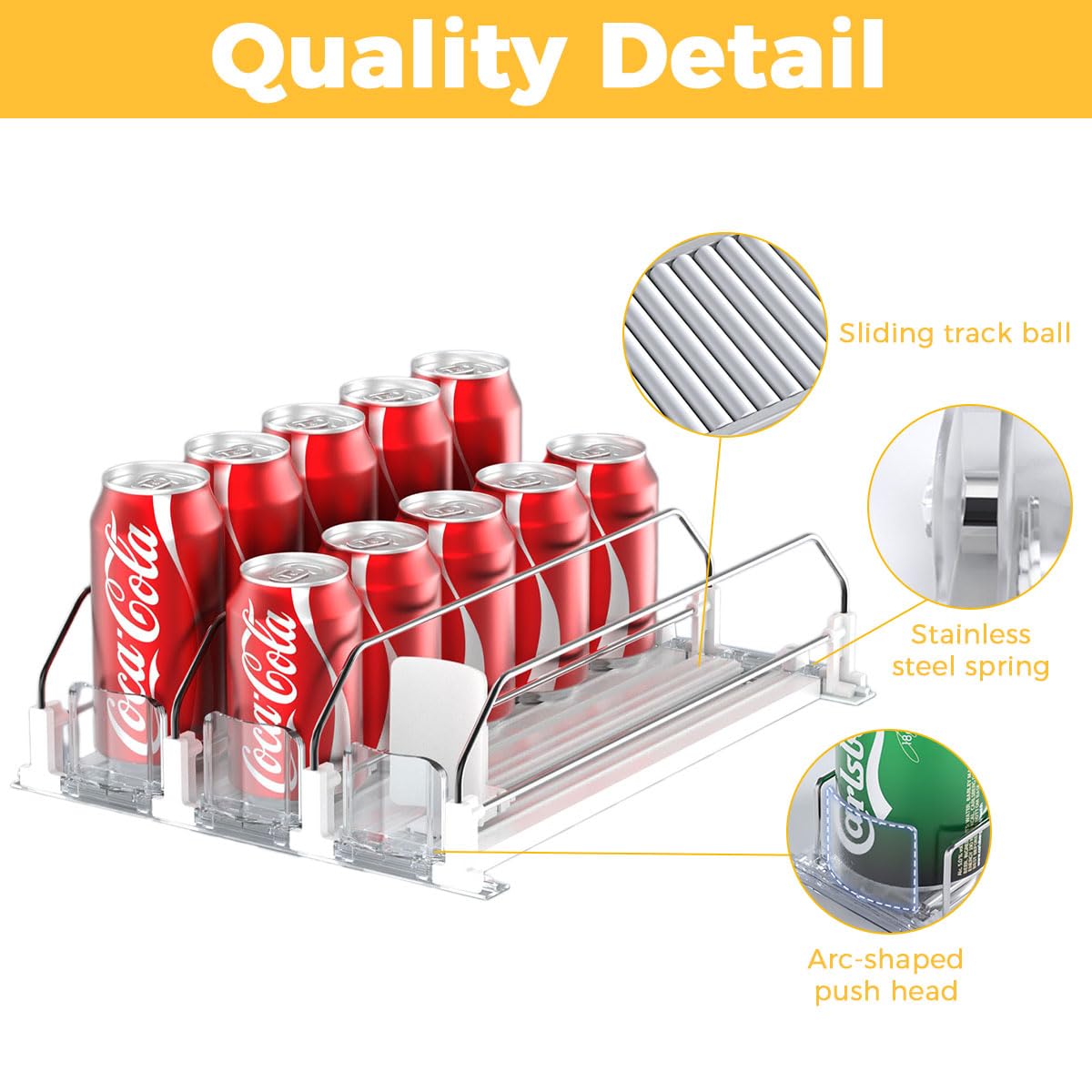 HASTHIP Refrigerator Drink Organizer Rack for Fridge Storage with 5 Row Sliding Rail and 20 Can Capacity | Aluminum Alloy and ABS Build