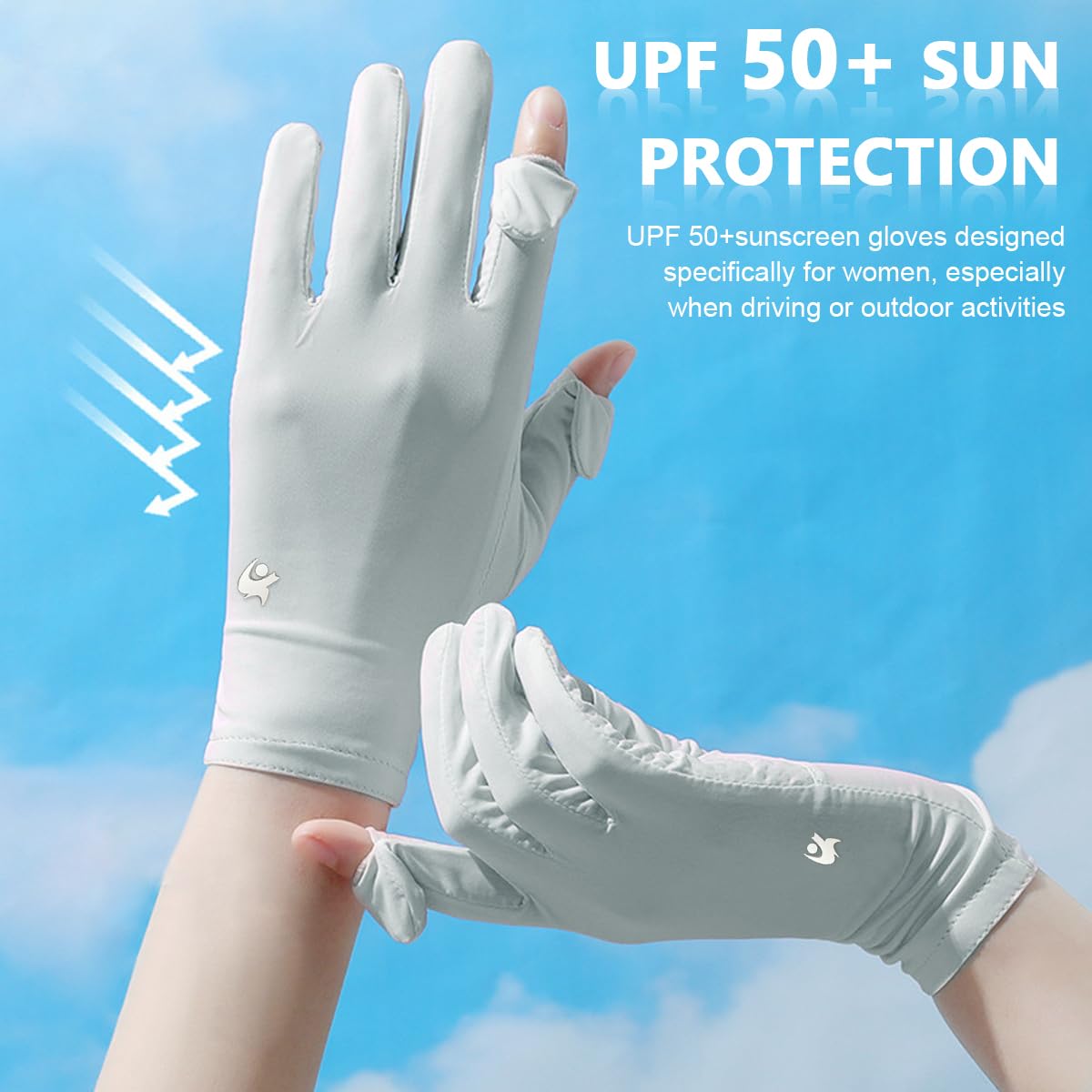 PALAY® Sun Protection Gloves for Women Driving Touch Screen Gloves Anti-Skid Summer Full Hand Gloves for Bike Cycling Riding, Ice Silk Cooling Breathable Outdoor Sunblock Gloves - Grey