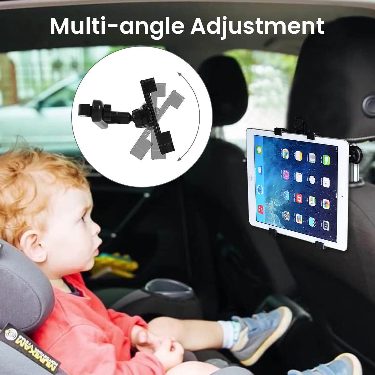 STHIRA Car Tablet Holder for Back Seat with Telescopic Arm Fit for 7–12.9 in Tablets | Adjustable Mount for Kids and Passengers