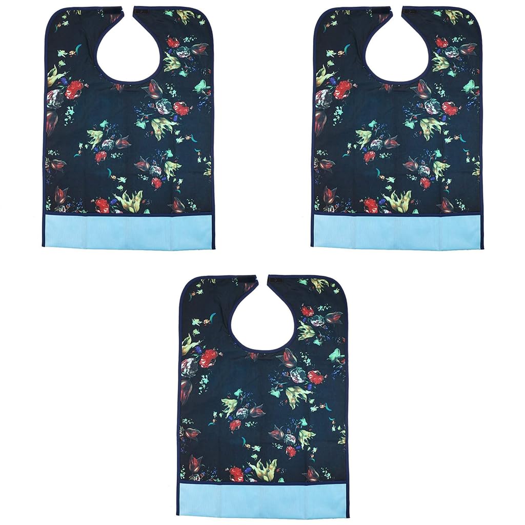 HASTHIP Adult Bibs Clothing Protectors 65x45cm Waterproof with Crumb Catcher | Washable 3 PCS