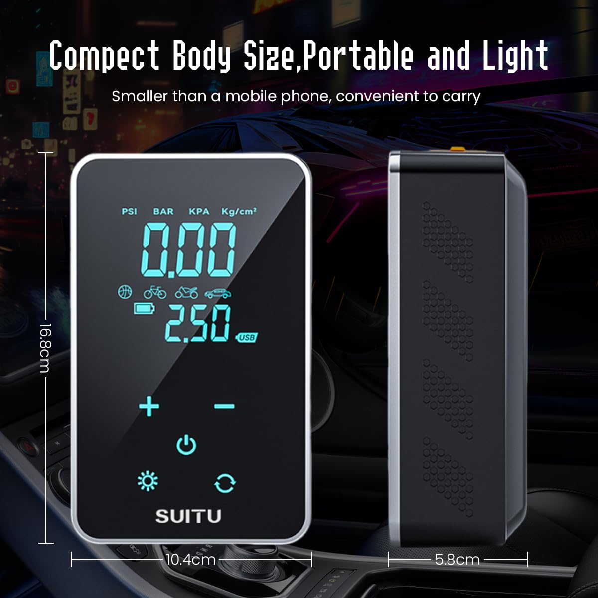 STHIRA® Cordless Tire Inflator LCD Display Car Air Pump with LED Light USB Rechargeable Electric Tire Inflator with Multi Inflation Nozzles 150 PSI Tire Pump with Touch Screen Button