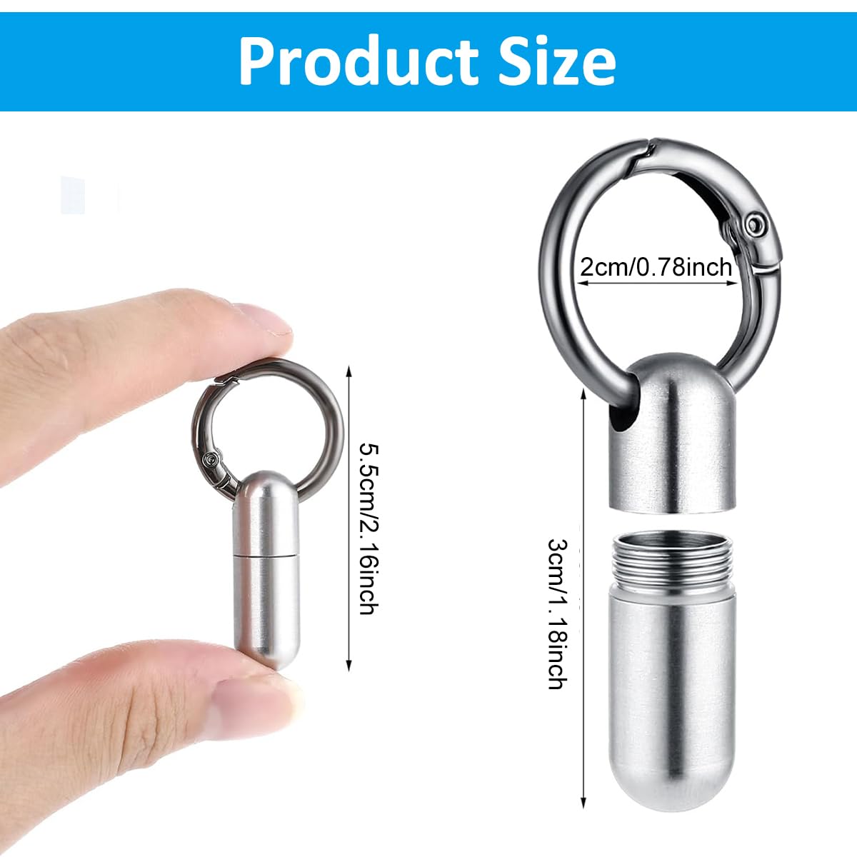 HANNEA Micro Keychain Pill Holder for Travel featuring Waterproof Screw Cap and 9.7x18mm Titanium Case