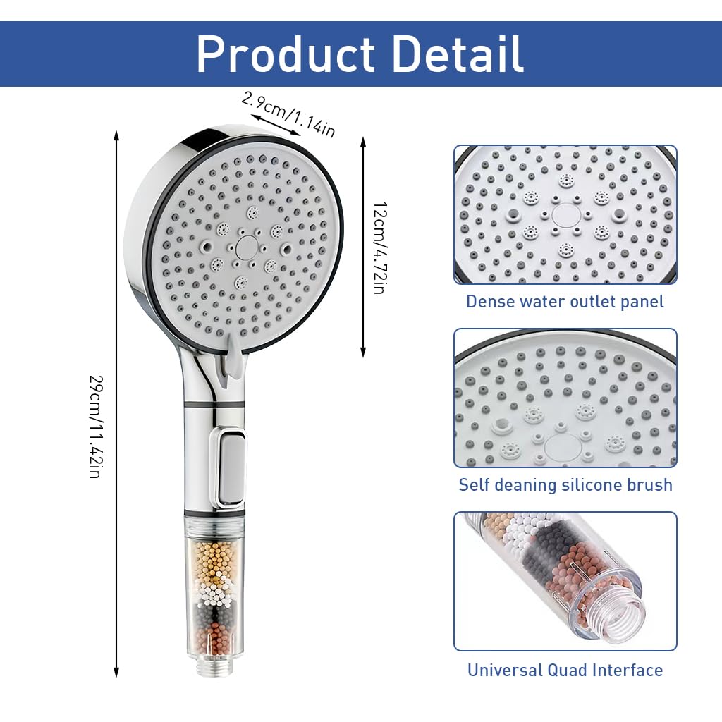 Supvox Hand Shower Head for Bathing and Spa with 5 Spray Modes and 15 Stage Filtration | Water Saving High Pressure Design