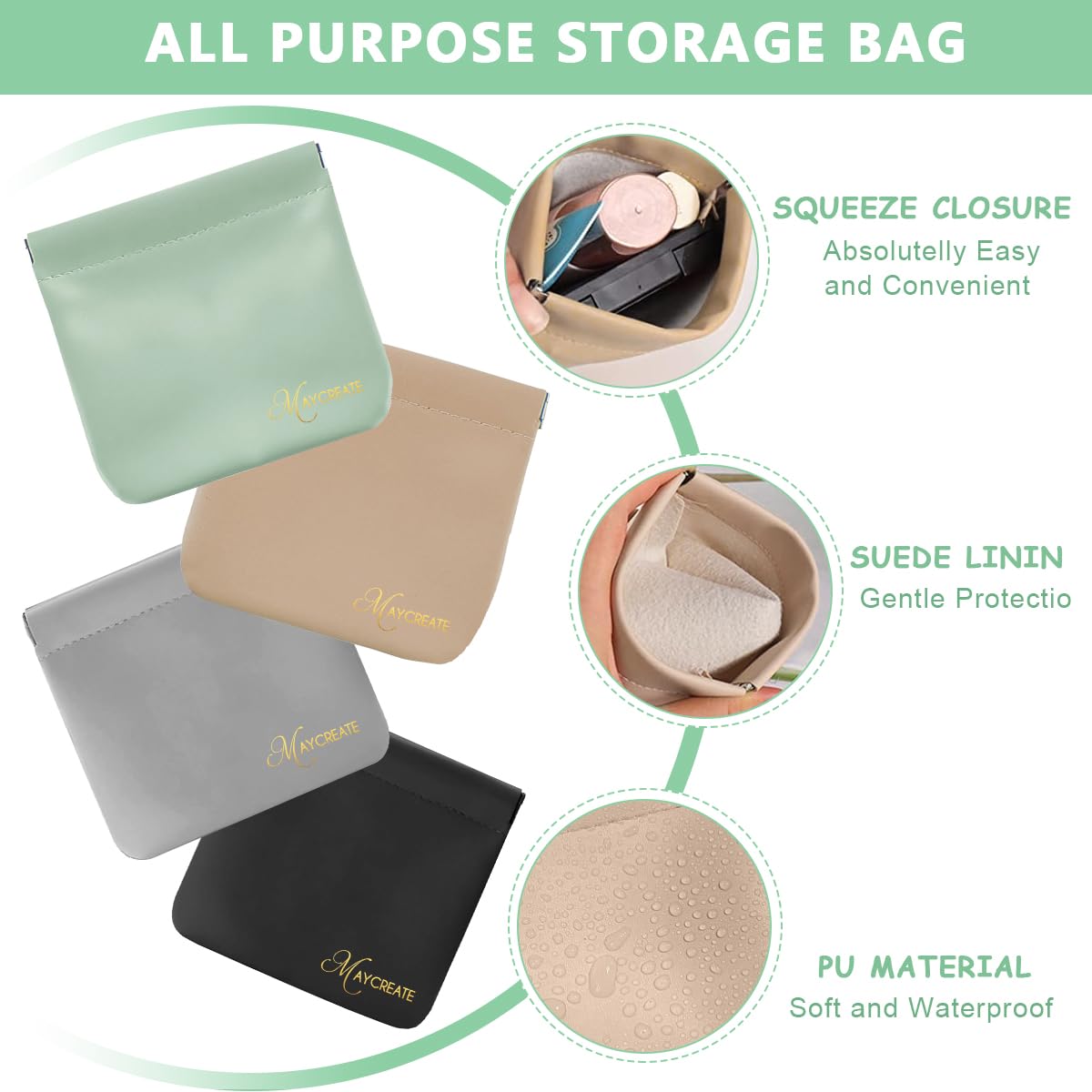 MAYCREATE Pocket Cosmetic Bag Set for Travel with 4.7x4.3 in Pouches | Waterproof PU Organizer