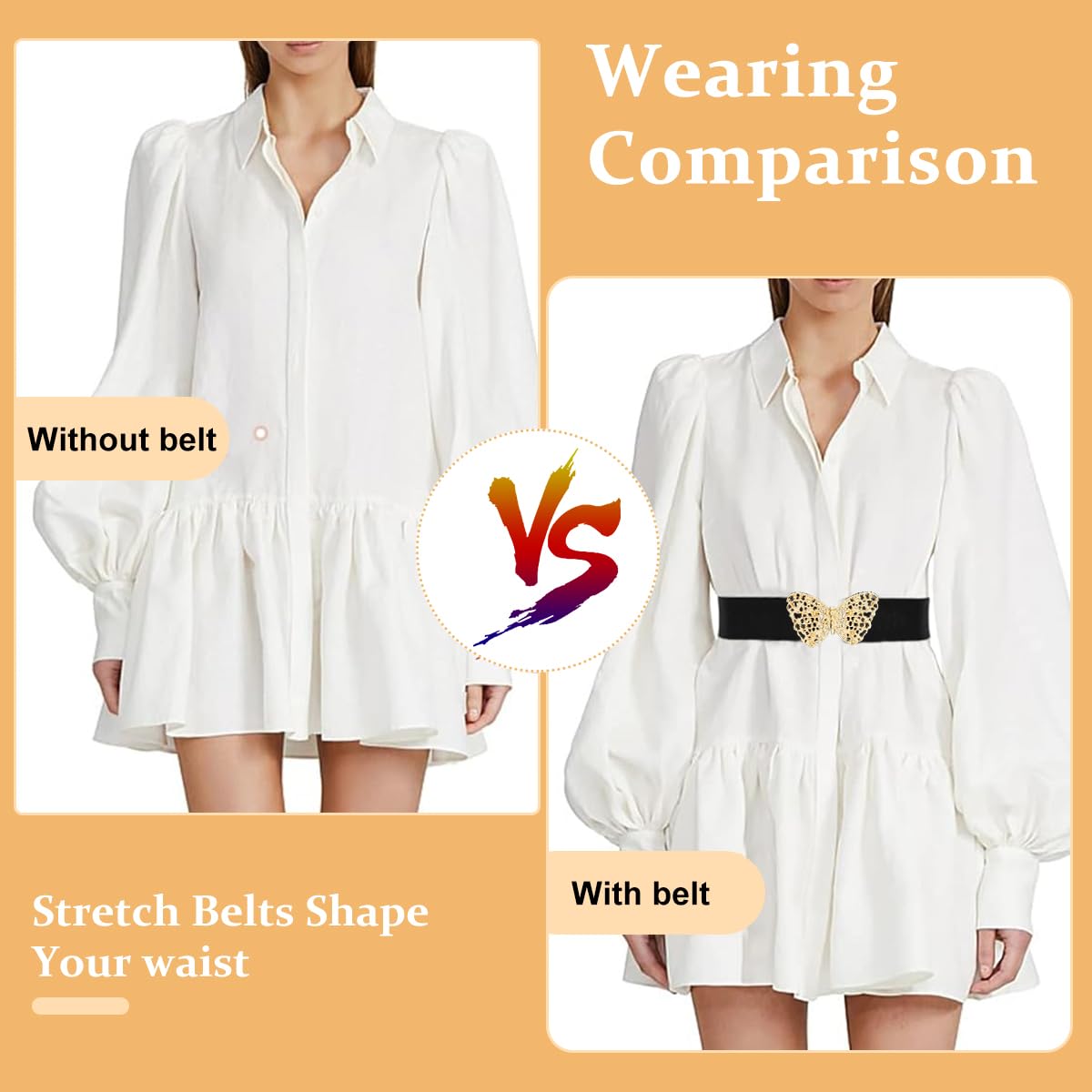 Venzina Wide Leather Belt for Dresses featuring Butterfly Interlocking Buckle | 3.39 in Elastic Waist Accessory