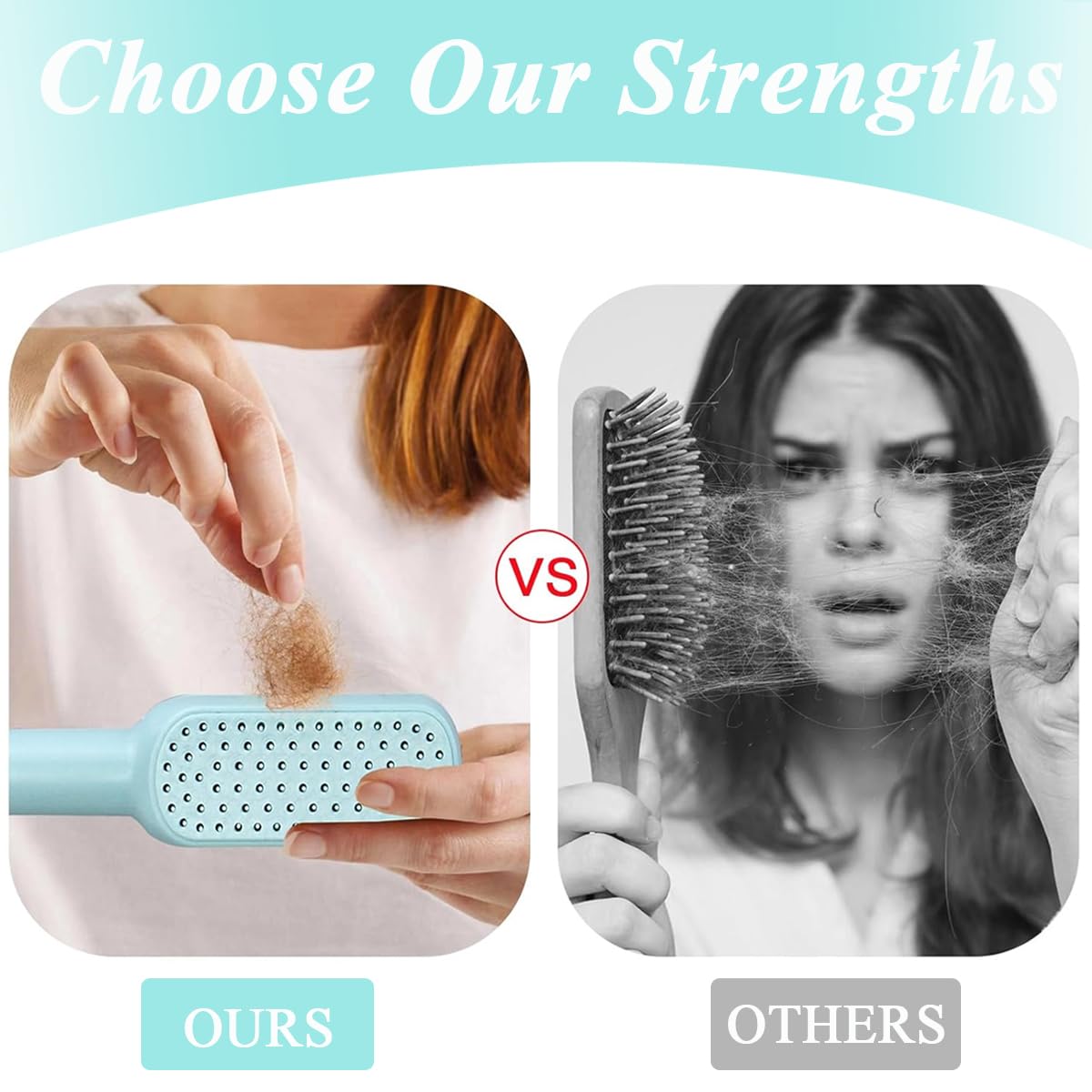 MAYCREATE® Self Cleaning Hair Brush for Women Travel Hair Comb Detangling Air Cushion Bristle Massage Brush Anti-static Hair Comb - One-Push Clean Up Hair Loss