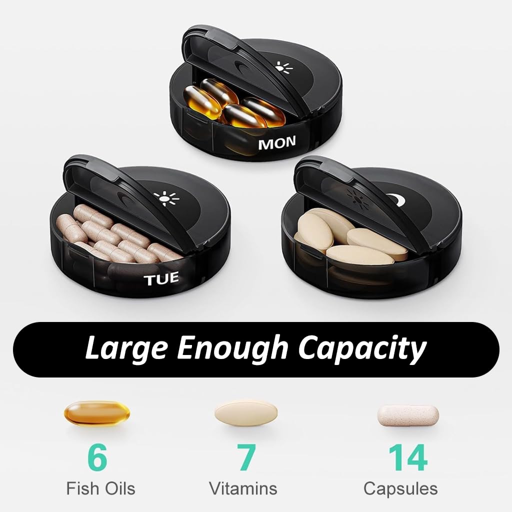 ZIBUYU Pill Organizer for Weekly Medication with 7 Compartments and Two Tier Design | BPA Free Travel and Home Case
