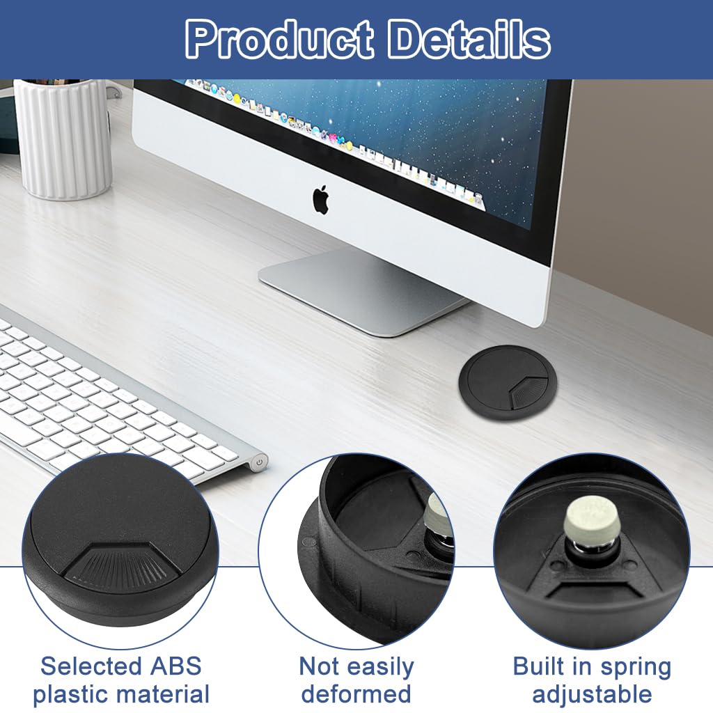 Serplex Desk Grommets for Office Cable Management 6 pcs 2 inch ABS Covers | Organized Wires