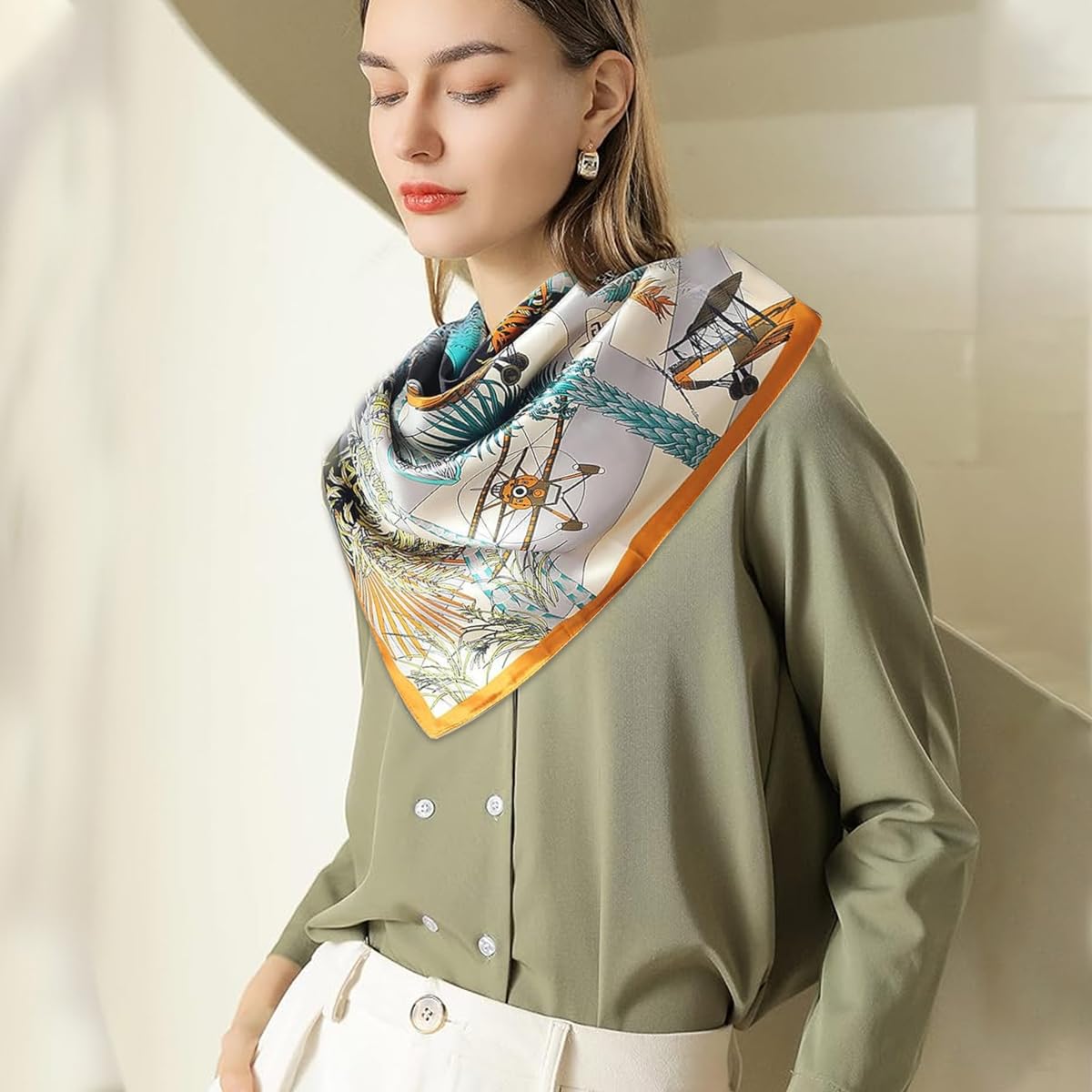 SANNIDHI Silk Scarf for Women featuring Elegant Floral Design and Black 35 in Square Style