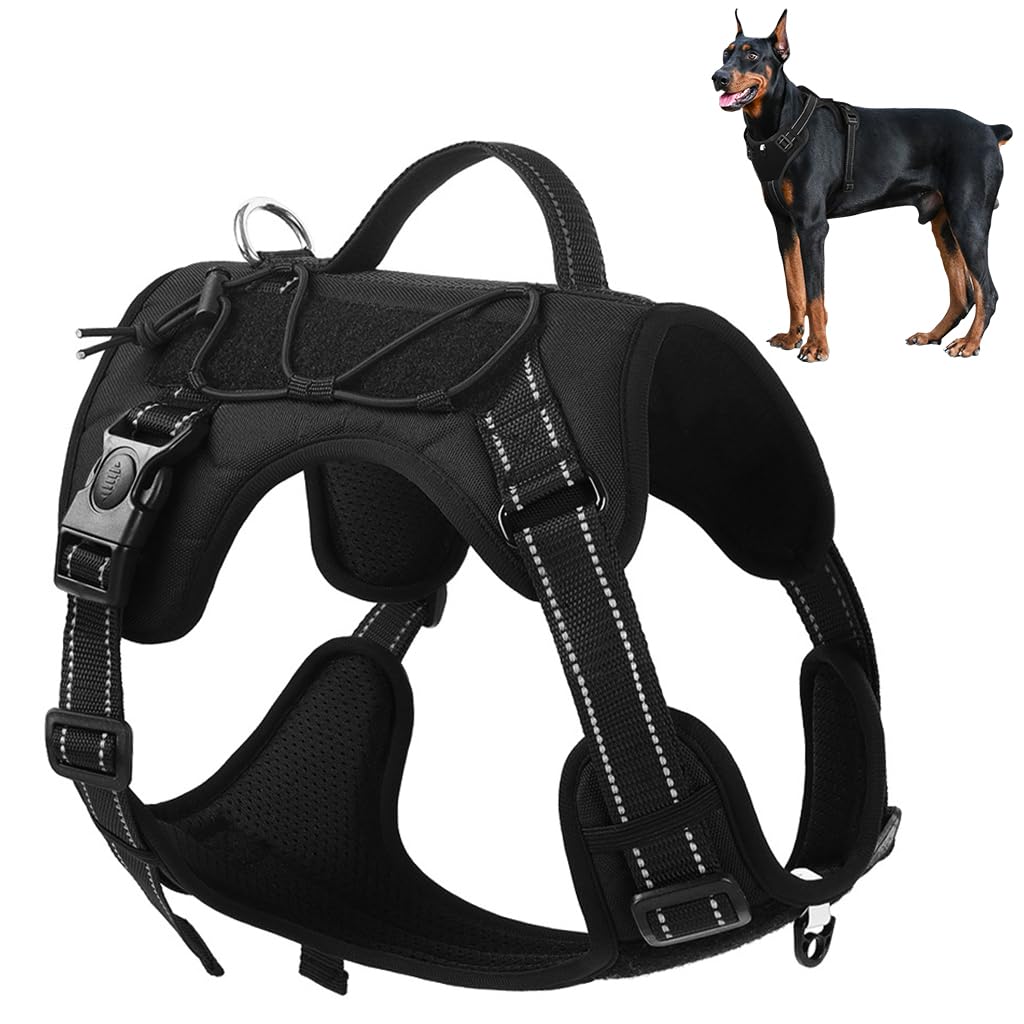 Qpets® Rottweiler Dog Belt, Dog Harness for Dogs Medium Size, No-Pull Dog Harness with Handle and Double D Rings Quick Release Buckle Best for Working Training (L, 14-22.5KG)