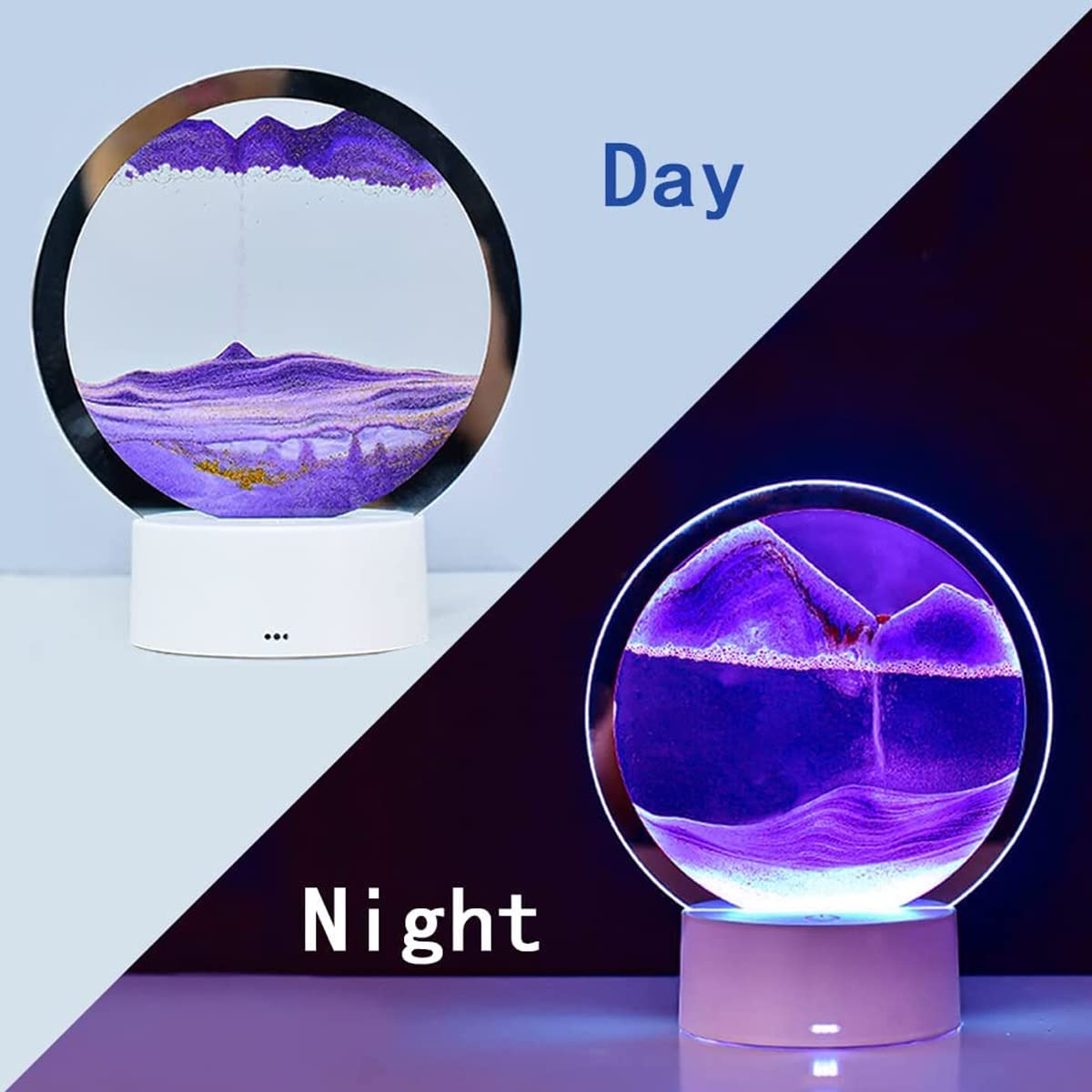 HASTHIP Moving Sand Art Desk Decoration for Home and Office with LED Light Base | Relaxing Glass Showpiece Gift