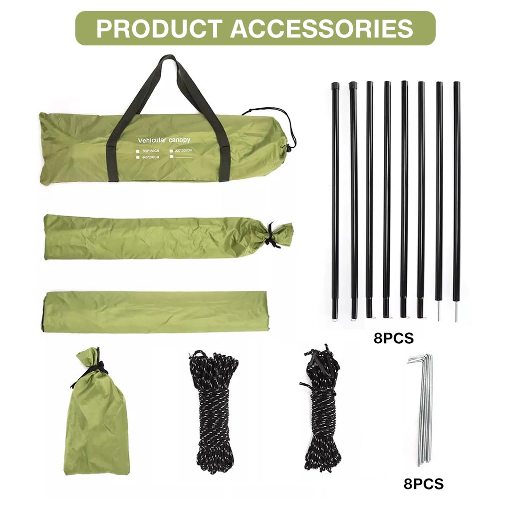 Proberos Car Side Awning for Camping with 118x78 in Coverage and 210D Oxford Cloth | Military Green UPF 50+ Sun Shelter