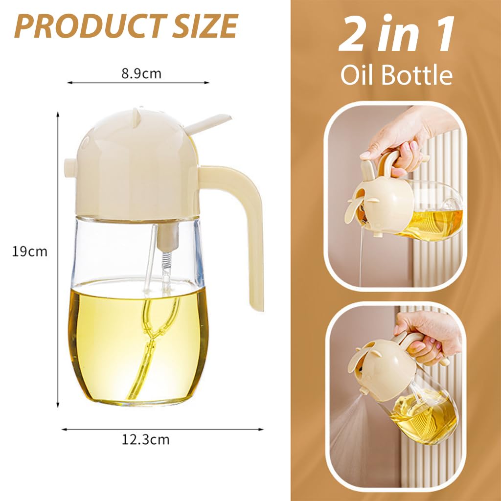 HASTHIP Olive Oil Sprayer for Kitchen and Air Fryer featuring Dual Function Design and 580ml Glass Bottle | Precise 0.2g Spray Control