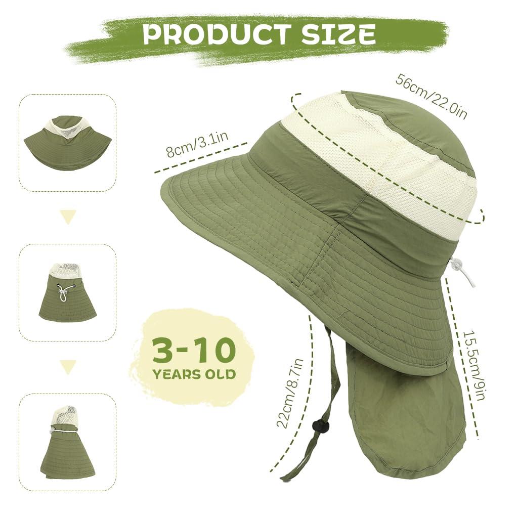 SNOWIE SOFT Wide Brim Sun Hat for Kids with Neck Flap and Adjustable Chin Strap | UPF 50+ Breathable Summer Protection