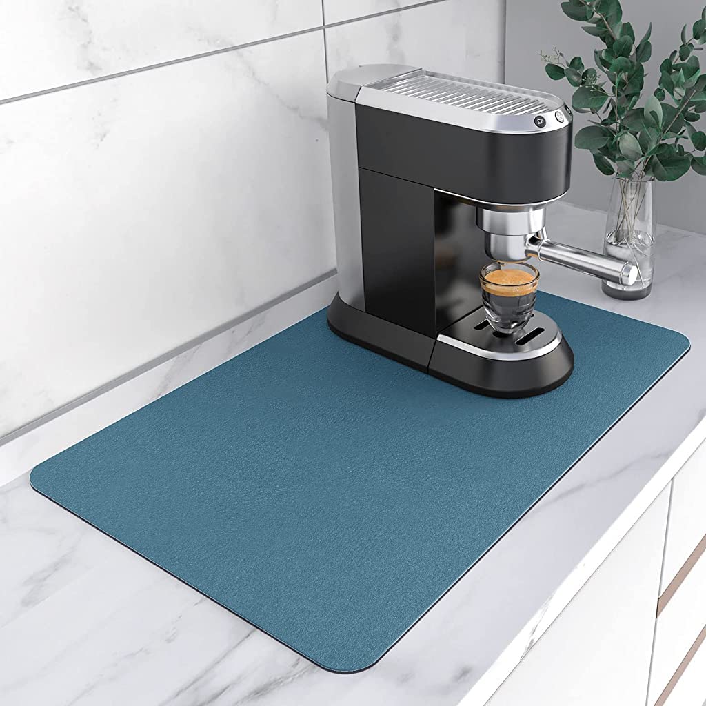 HASTHIP® Dish Mat Drying Kitchen Mat, Diatomaceous Stone Absorbent Dish Drying Mats For Kitchen Counter And Coffee Maker, Kitchen Rubber Dish Drying Mat, Blue