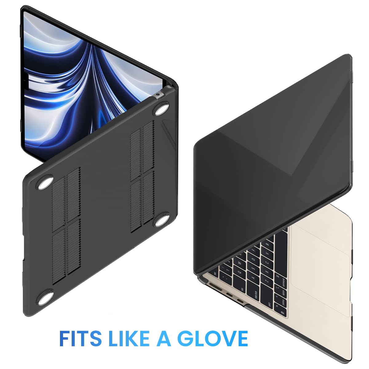 HASTHIP MacBook Air 13.6 Inch Cover for M4 M3 M2 | Snap-On 2-Piece Clear Hard Shell Case Black