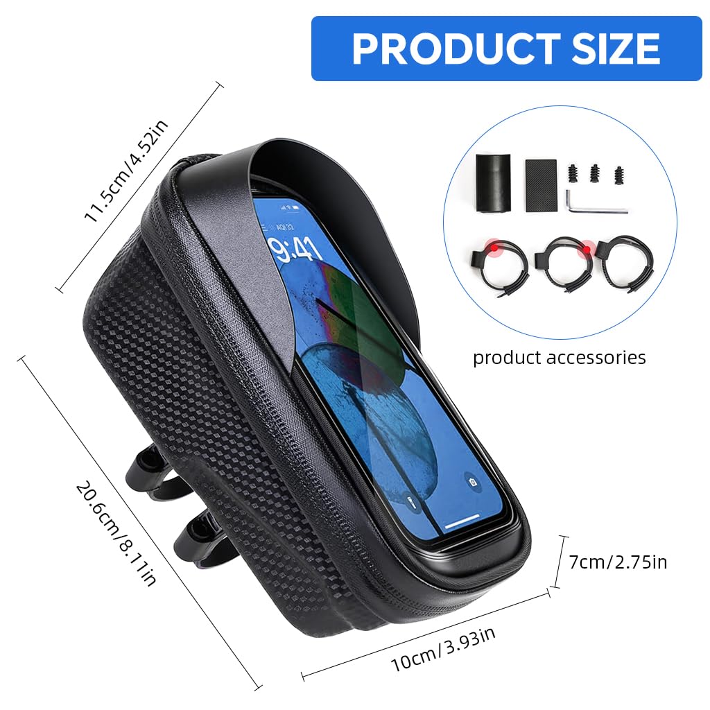 PROBEROS Bicycle Phone Bag for 4.7–7 in Phones with TPU Touchscreen and Waterproof EVA | Removable Top Tube Storage