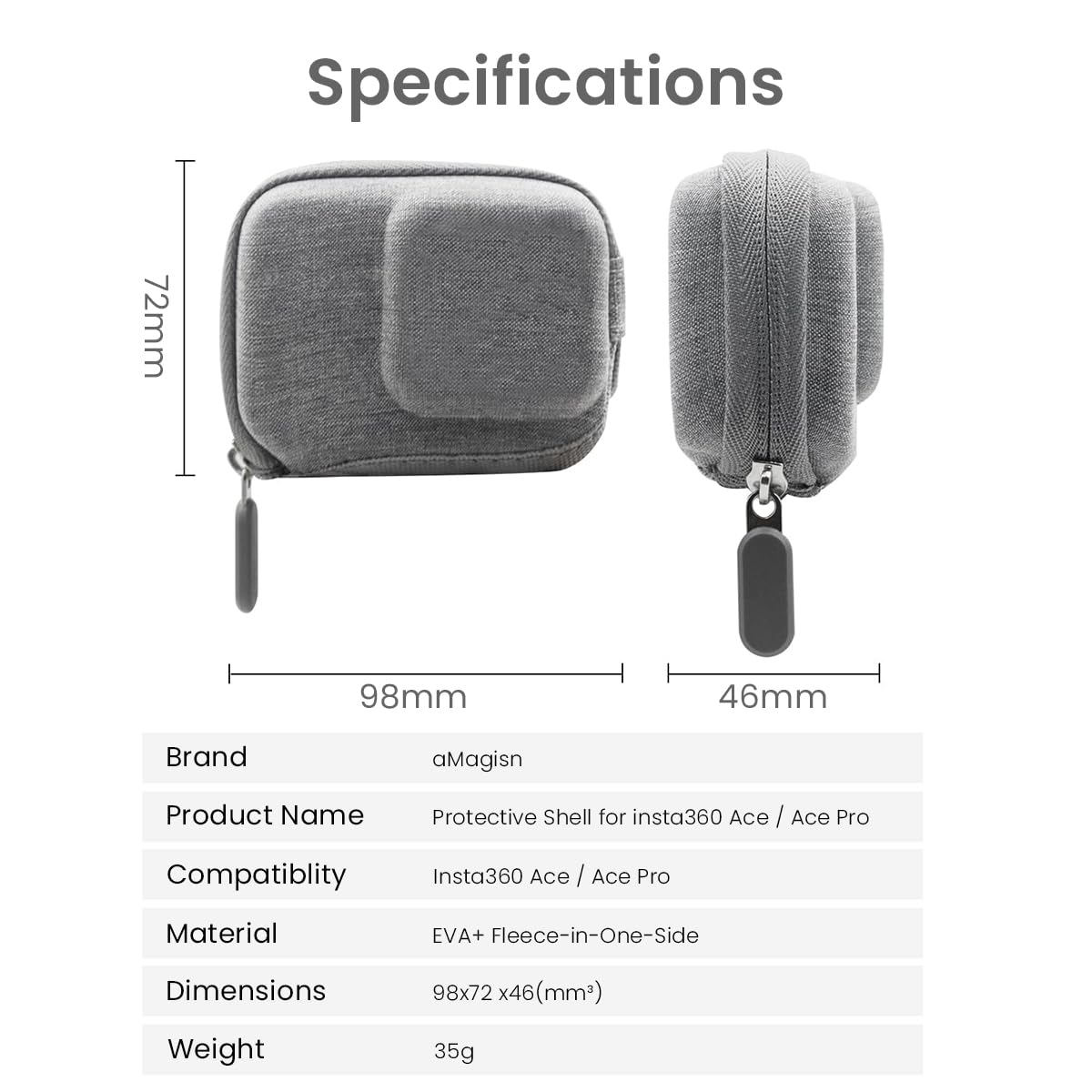 ZORBES Carry Case for Insta360 Ace Pro with Dual Zipper and EVA Hard Shell | 4.1×3.15×1.77 in Gray