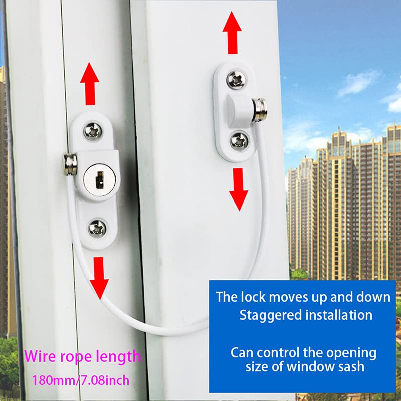 HASTHIP® Child Safety Window Lock Chain Door Latch with Key Window Limiter Home Security Lock for Window, Door, Drawer