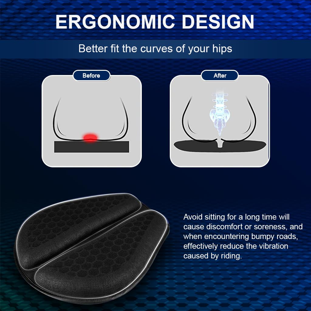 STHIRA Motorcycle Seat Cushion for Long Rides with 3D Honeycomb Gel Pad | 3 PCS Breathable TPE Design