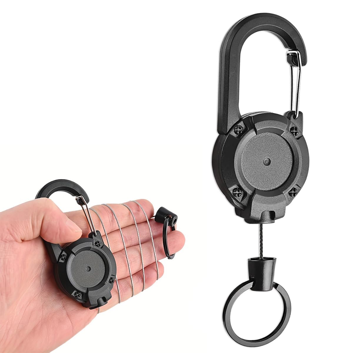 STHIRA® Retractable Keyring with Carabiner 23.6 inches Retractable Stainless Steel Wire Attachbale Backpack Keyring Quick Release Belt Keyring