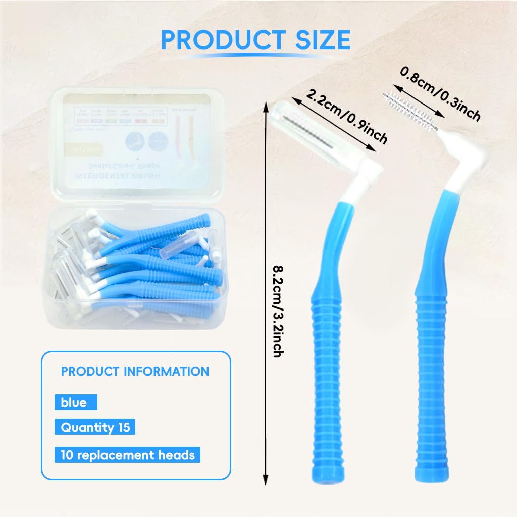 ZIBUYU Interdental Brush Cleaners for Oral Hygiene with L Shaped Handle and 10 Replacement Heads