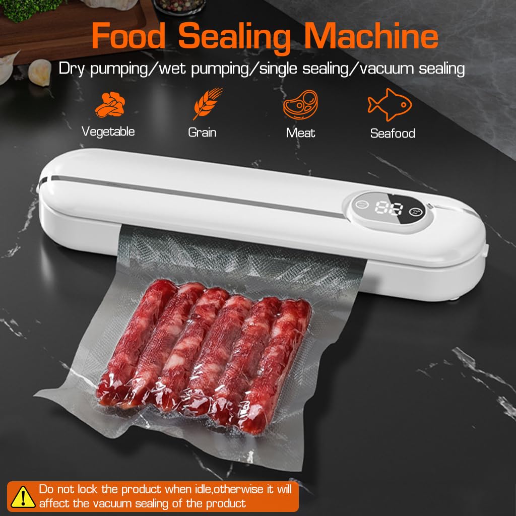 Supvox Vacuum Sealer Machine for Food with 10 Bags featuring 28 cm Sealing Width & Dry and Moist Modes | Full Automatic Kitchen Food Preserver