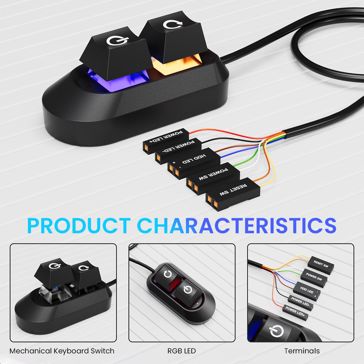 Verilux Desktop Computer Power Switch with LED Lights for Easy Setup and Quick Access | 2 in 1 Power and Restart Button