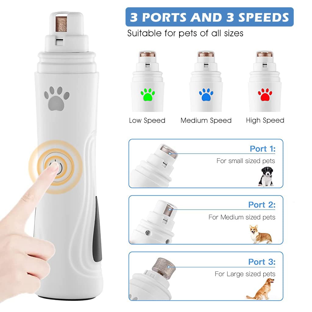 ZIBUYU Electric Nail Grinder for Dog and Cat with Dual LED Light and 3 Speed 8500rpm | USB Rechargeable Low Noise Trimmer