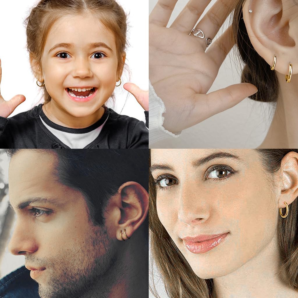 SANNIDHI Hoop Earrings for Women and Men with 4 Pairs 8mm–14mm Gold Stainless Steel | Minimalist Style