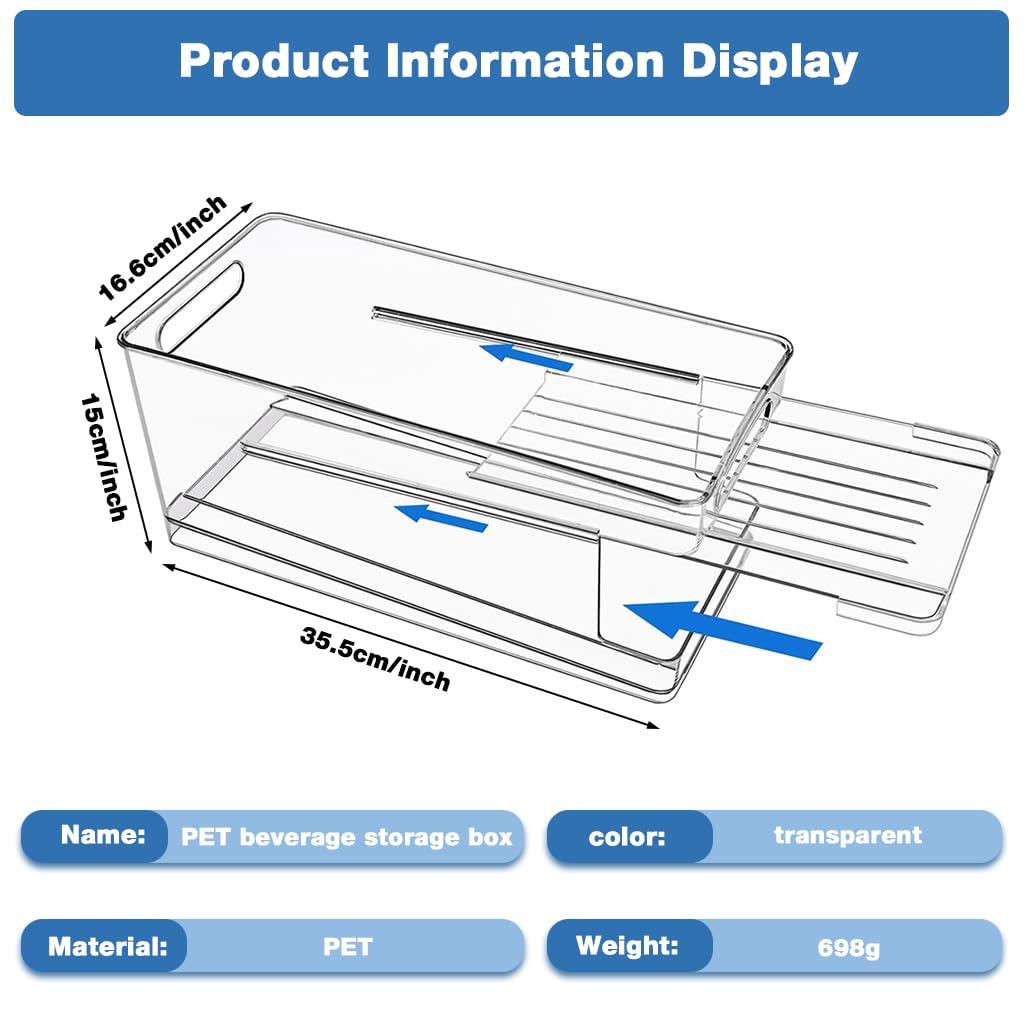 Zibuyu Rolling Beverage Can Rack Organizer for Fridge and Pantry featuring Dual Layer Slide‑Down Design with Clear PET Construction