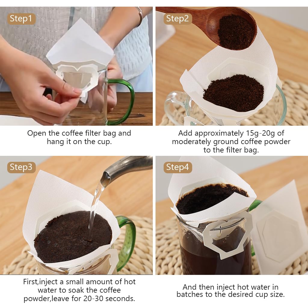Supvox Paper Coffee Filter Bags for Travel and Camping 30 pcs with Hanging Ears | Biodegradable Disposable Design
