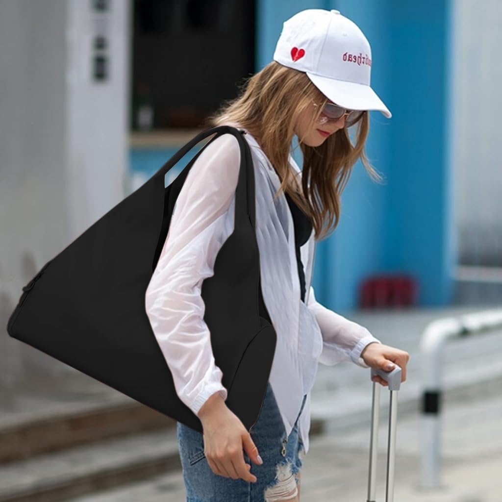 PALAY Women Gym Bag for Travel and Fitness with Shoes Compartment 49x21x25cm Oxford Waterproof Black