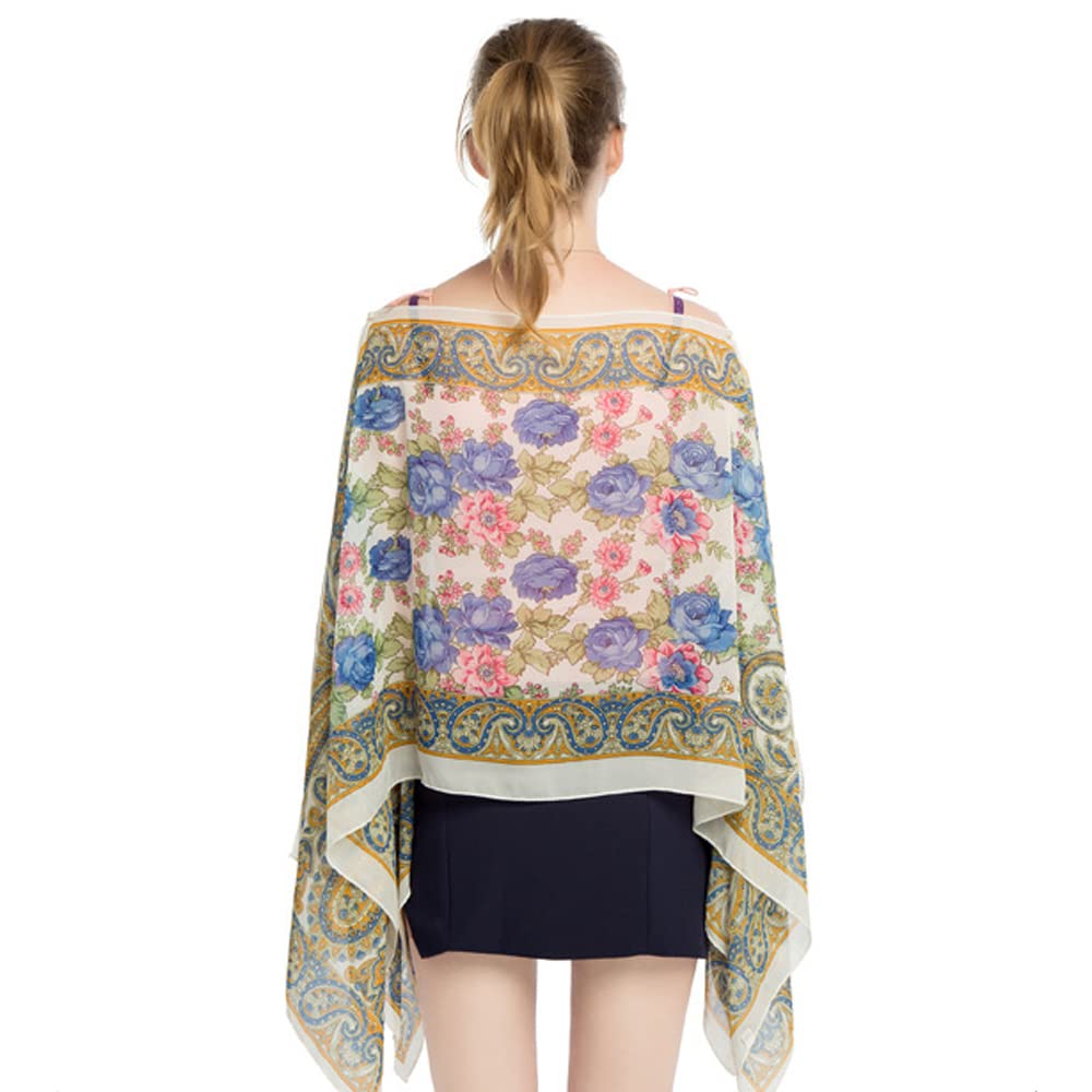 PALAY Coverups for Beach Wear featuring Floral Print and Button Closure 148×96cm Chiffon Shawl for Women