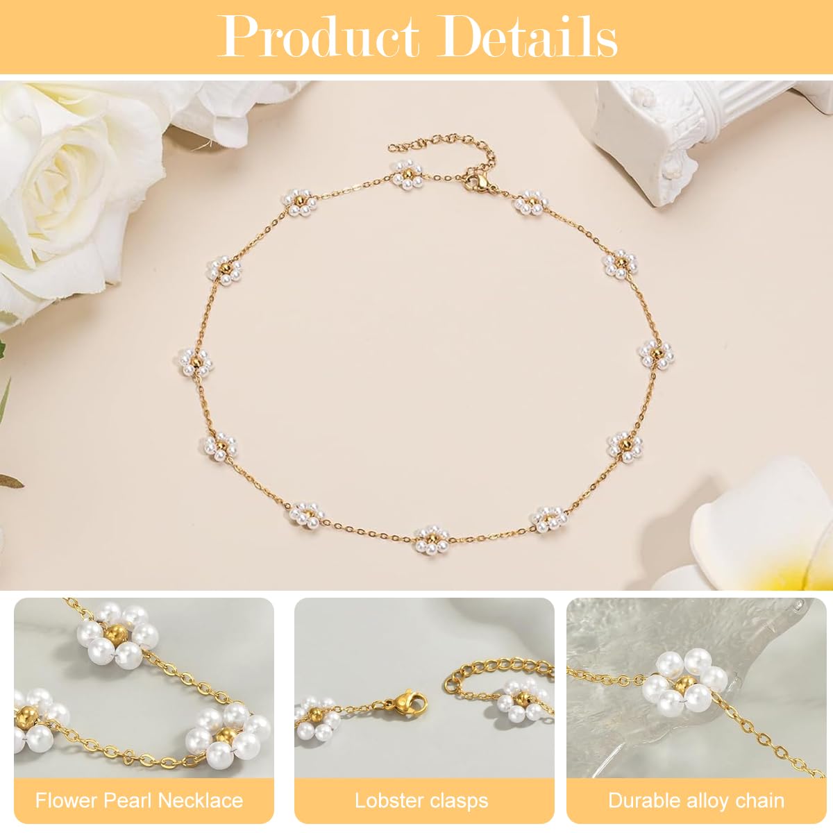 SANNIDHI Pearl Necklace for Women with Flower Pendant and Gift Box | Gold Plated Chain