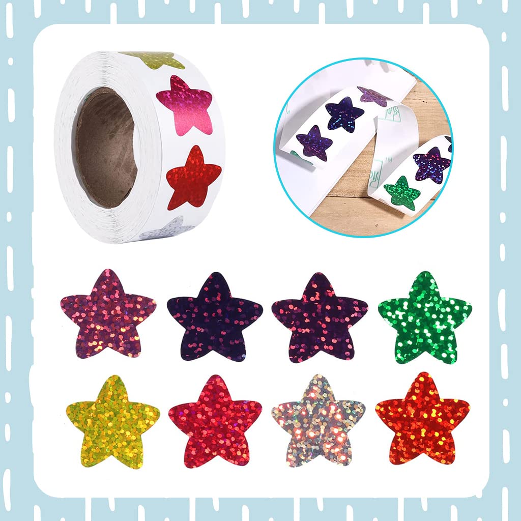 HASTHIP Glitter Star Stickers for Reward Charts 1000 pcs 1 inch Self Adhesive | 8 Colors