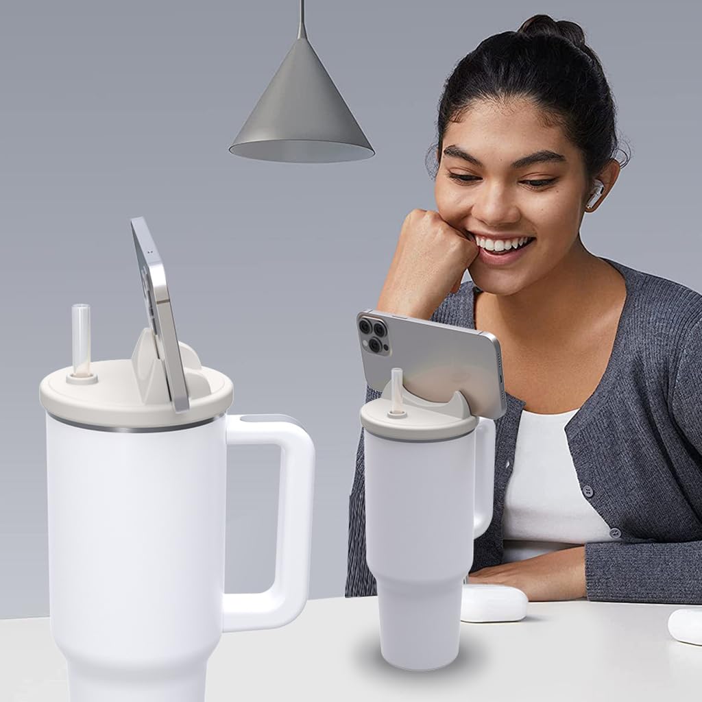 HASTHIP Silicone Tumbler Lid for 40oz Stanley Cup with Phone Holder and Flip‑Top Closure