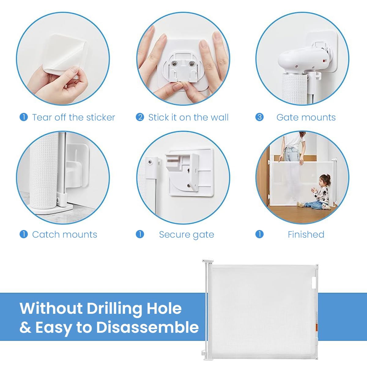 SNOWIE SOFT Retractable Baby Gate for Door and Stair with Pet Door 33 in Tall 55 in Wide | No Drill Reel Design Mesh Safety Barrier