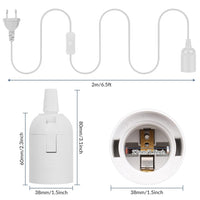 ELEPHANTBOAT® E27 Light Bulb Socket 1.8 Meter Switched Cable E27 Bulb Socket Kit with Accessories Cable Plug and Go E27 Socket for Hanging Light, Garage Light, Porch Light, 2 Packs