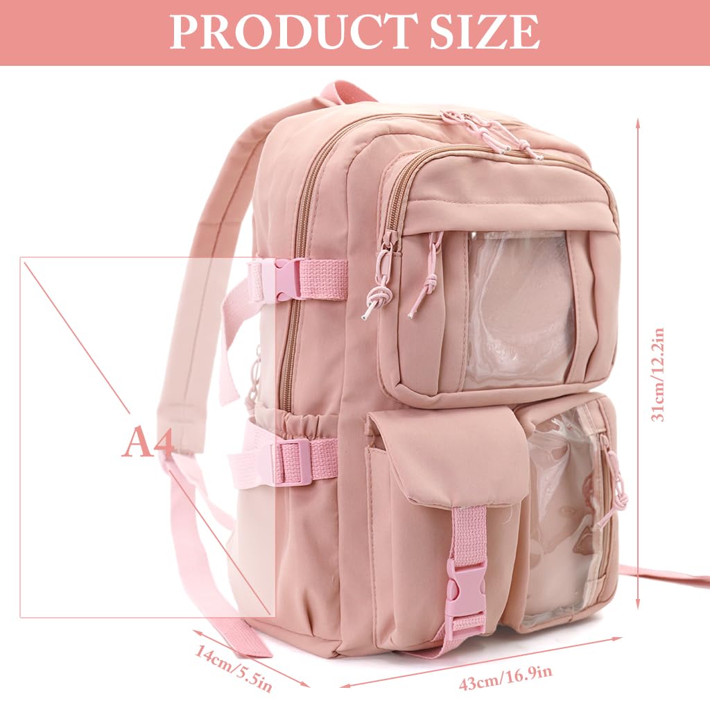 Zibuyu School Girls Travel Backpack with Multi Pocket Storage 30x40cm Pink Nylon | Waterproof
