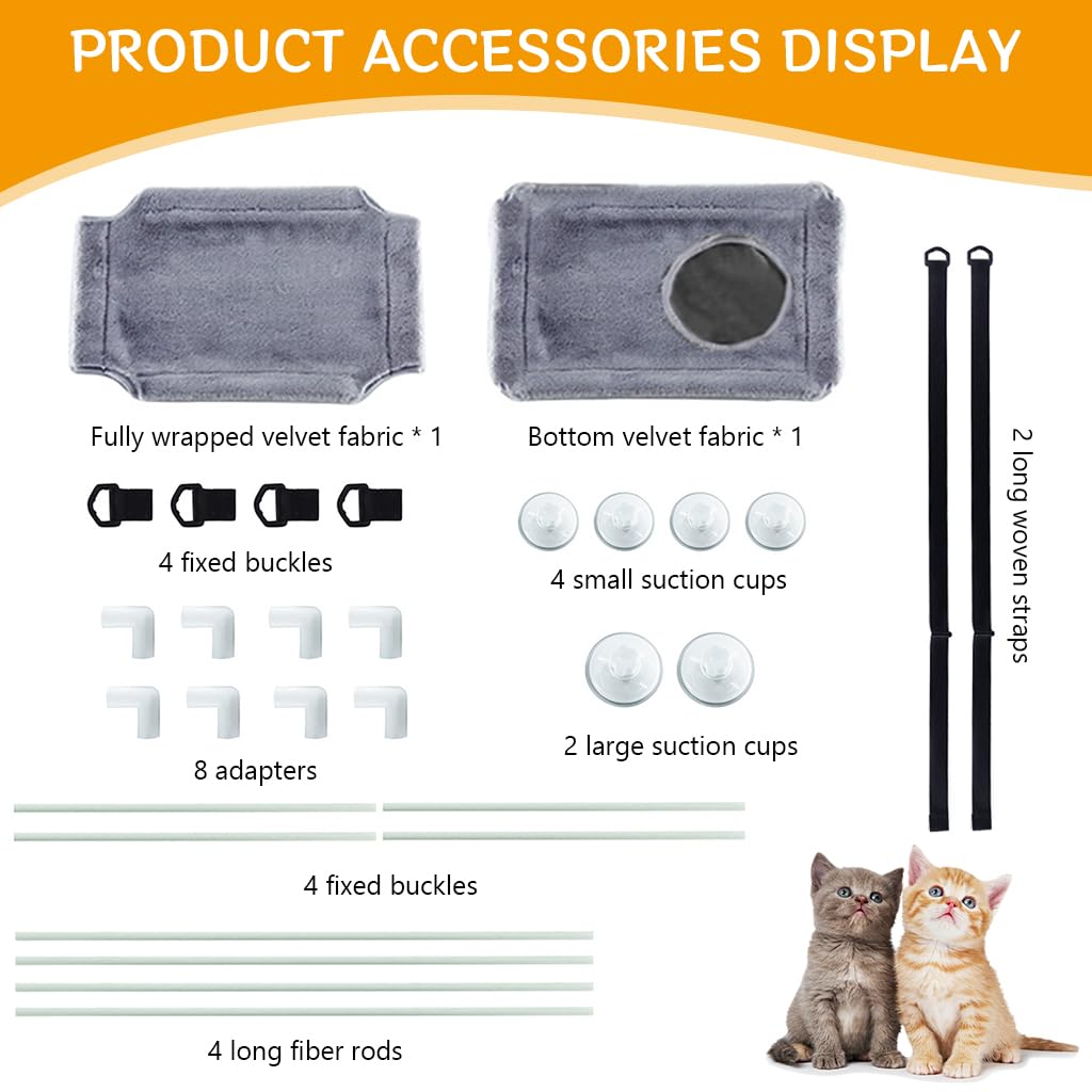 Qpets® Cat Hanging Bed with 4 Strong Suction Cups Hanging Plush Cat House Hanging Cat Bed for Window Dual Holes Breathable Plush Cat Bed DIY Assembly Cat House - 31x50x28cm