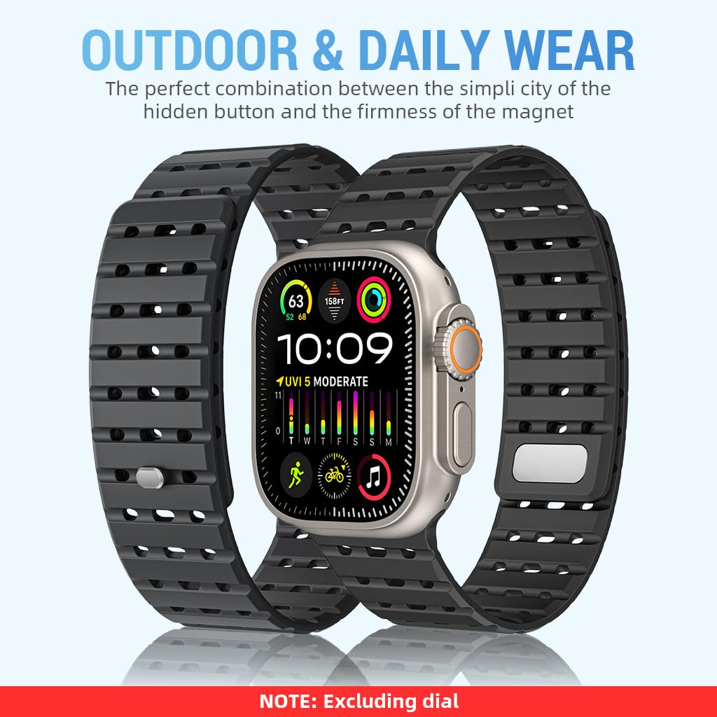 ZORBES Compatible Apple Watch Band for Sports with Magnetic Pin and Tuck Closure | 49mm Silicone Strap for Men and Women