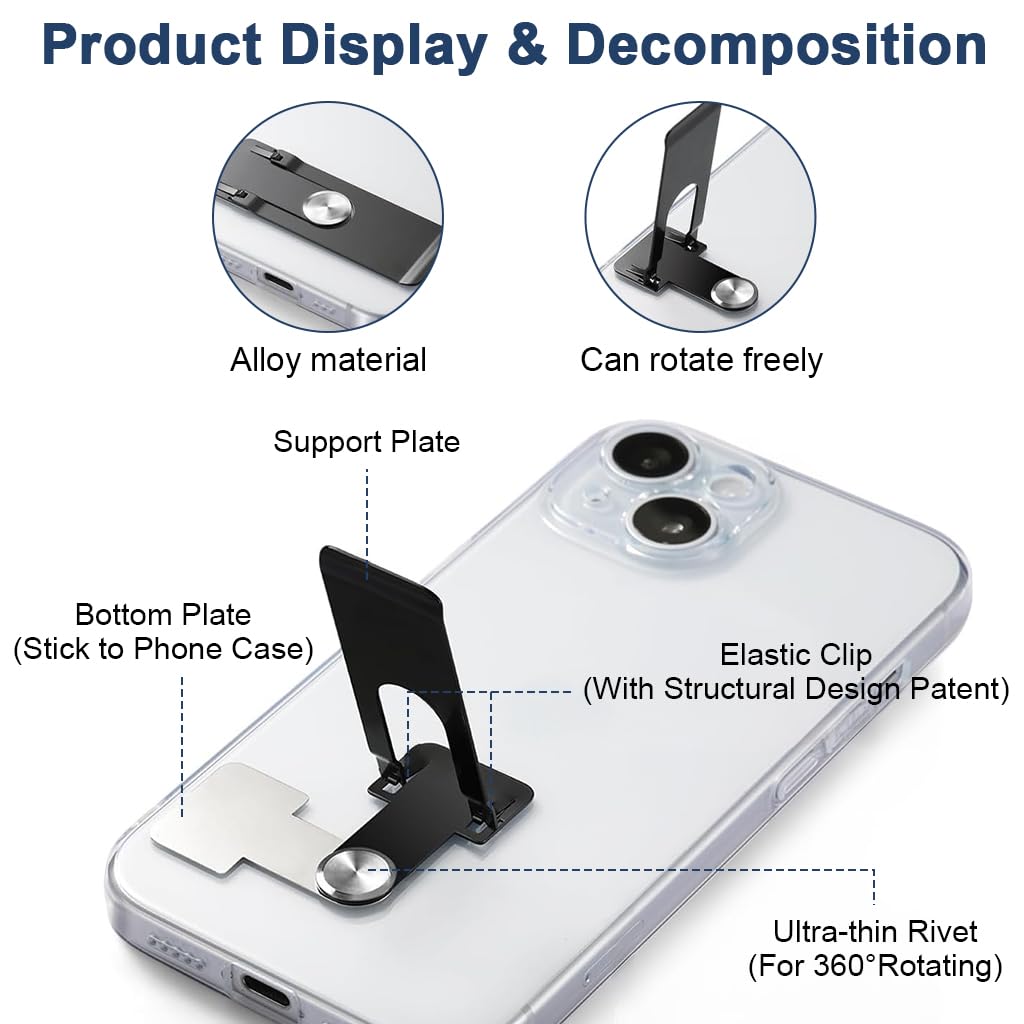 ZORBES Self-Adhesive Phone Stand for Hands-Free Viewing with 360 Degree Swivel | Ultra Slim Metal Folding Support
