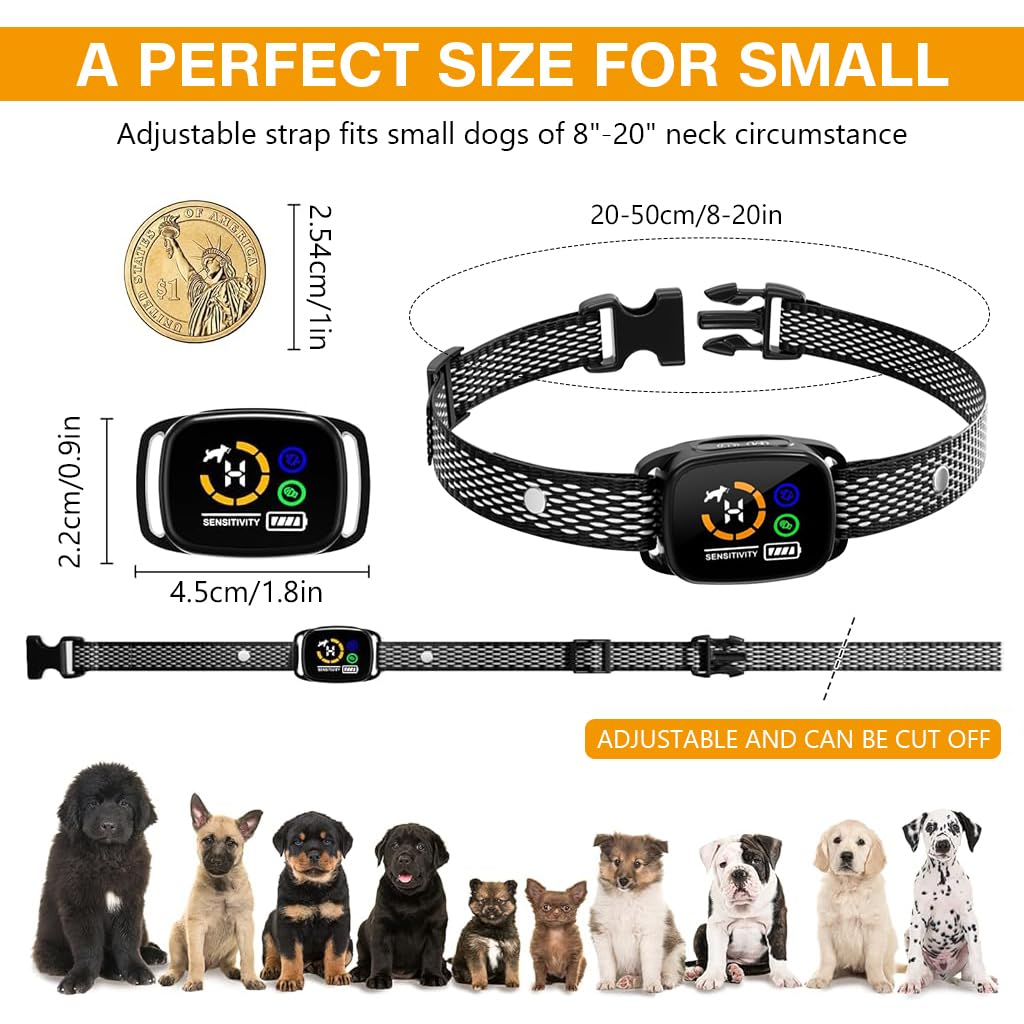 Qpets Dog Training Collar for Bark Control with LCD Display and 6 Adjustable Levels | Safe No Shock Vibration and Beep Modes